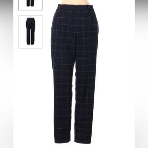 Uniqlo Navy Blue Plaid Smart Ankle Straight Leg Work Pants